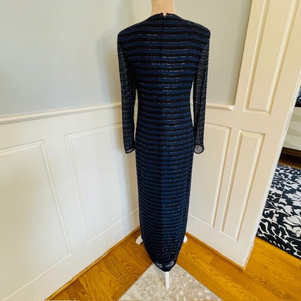 Vintage 100% Silk Beaded Formal Gown Y2K Black & Blue Front Slits Sparkly Size 4 - Picture 9 of 10